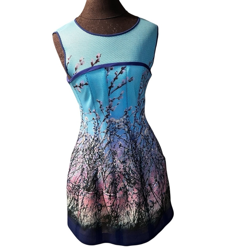 Derhy Fit And Flare Mesh Tulle Lined Dress Medium French